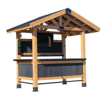 Backyard Discovery Palisade 9'x6' Cedar Wood Outdoor Bar, Galvanized Steel Roof, Bar Tops