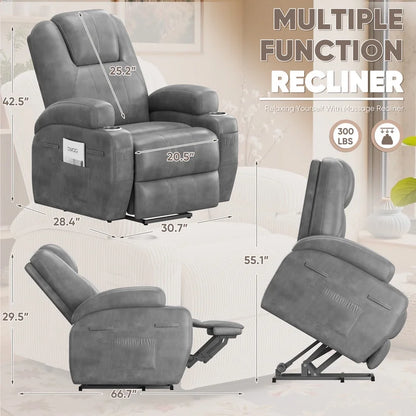 Lacoo power lift electric Massage recliner chair Oversized Single Sofa with Cup Holder for elderly,Black