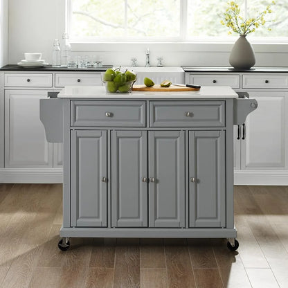 Crosley Full Size Kitchen Cart-Finish:Gray,Style:Granite Top/White