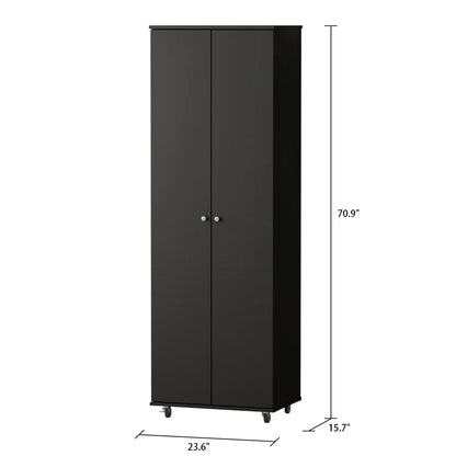 KULAGAGA 2-Door Tall Shoes Storage Cabinet with Wheels, Modern 8-Tier Wood Shoe Rack Storage Organizer for Entryway Hallway Blcak