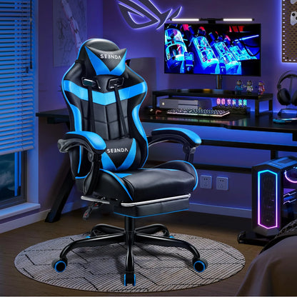 Gaming Chair, Seenda Video Game Chair with Footrest and Lumbar Support, Ergonomic Computer Chair Height Adjustable with Swivel Seat and Headrest, Red