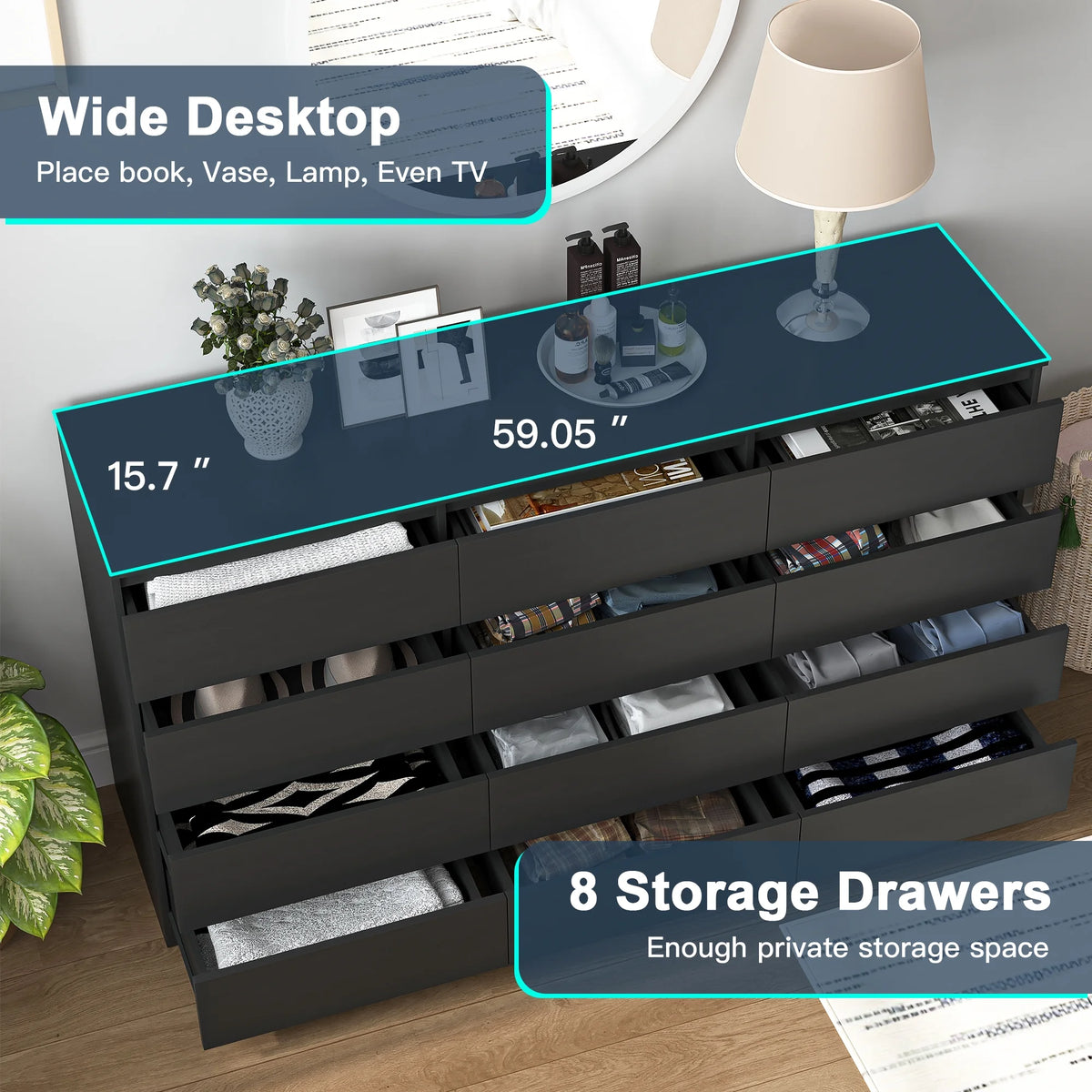 Kadyn White Chest of Drawer, 6 Double Drawer Dresser for Bedroom, Modern Storage Cabinet for Living Room, Dresser