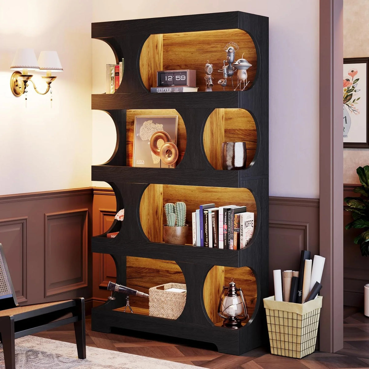 Tribesigns 71" Tall Bookcase, 4-Tier S-Shaped Bookshelf, Wood Decorative Storage Shelving, Modern Freestanding Display Shelves