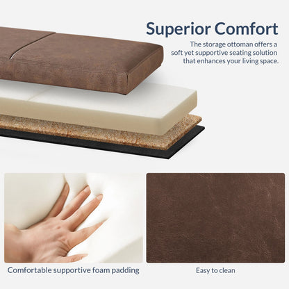 BELLEZE Storage Ottoman Bench Footstool - Amherst (Beige)