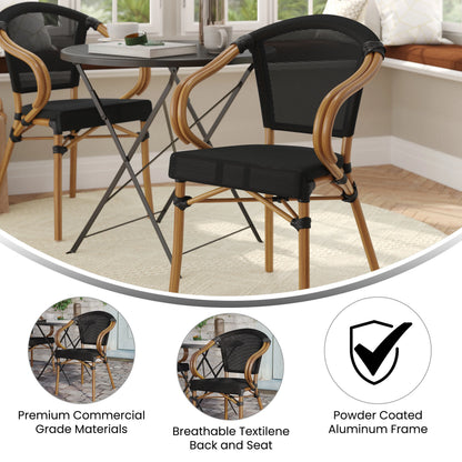 Flash Furniture Marseille Indoor/Outdoor French Bistro Stacking Chair with Arms Black/Natural