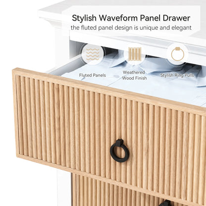 Homhougo White Dresser for Bedroom 6 Drawer, Wood Organizer Storage Cabinet with Gray Strip Drawer Door, Chest of Drawers for Closet, Living Room, Hallway, Nursery, Kids Bedroom