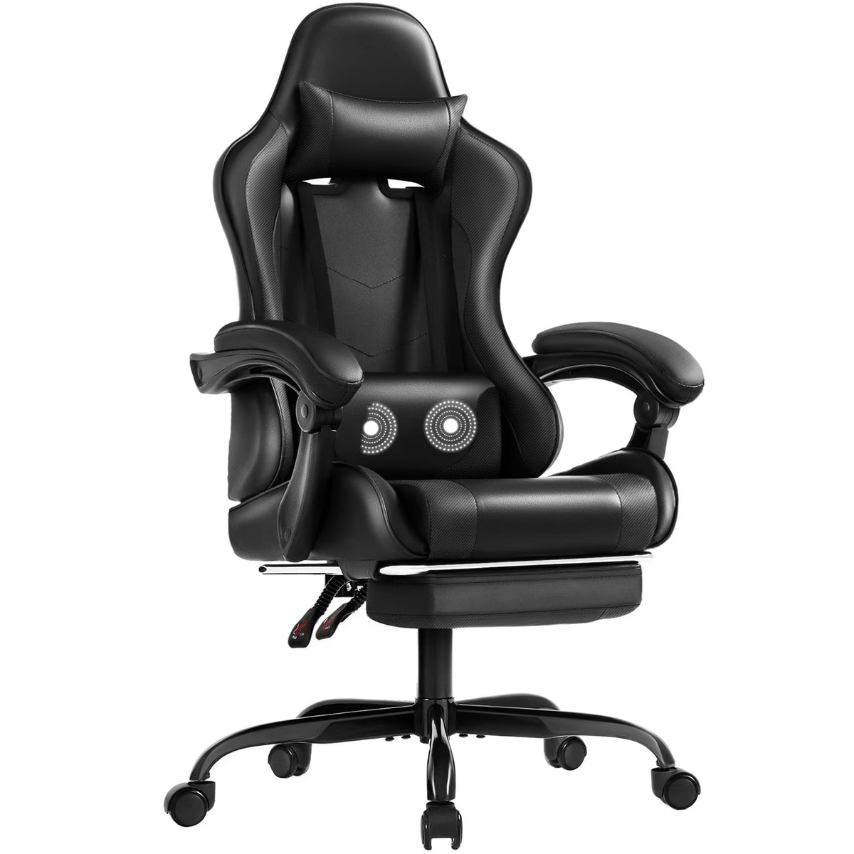 Lacoo PU Leather Gaming Chair Massage Ergonomic Gamer Chair Height Adjustable Computer Chair with Footrest & Lumbar Support, White