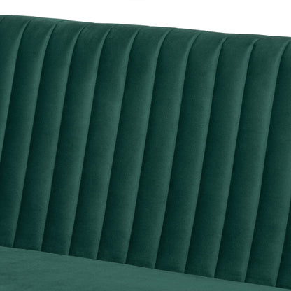 Baxton Studio Alvis Mid-Century Velvet Dining Nook Banquette Set(2PC) Emerald Green, Walnut Brown