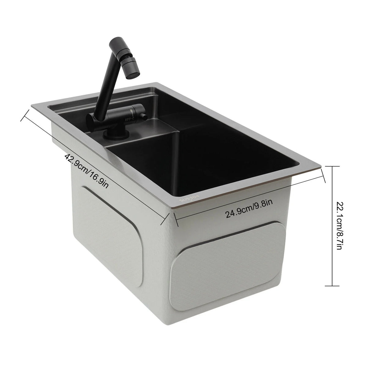 Modern Drop in Bar Sink, Single Bowl Kitchen Sink with Foldable Faucet, Black Nano 304 Stainless Steel Utility Sink for Compact Kitchen Commercial Hotel RV Laundry