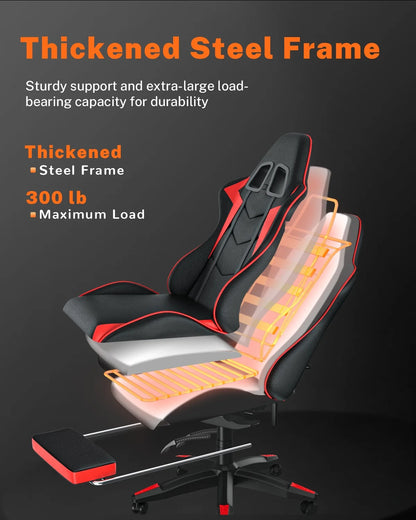 Bigzzia Gaming Chair with Footrest, Gaming Chair for Adult with Headrest and Lumbar Support,Red
