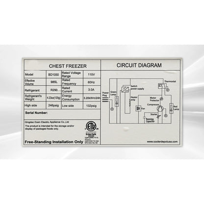 35 Cu.Ft. Chest Freezer, Deep Freezer Commercial Chest Freezer 89 in.