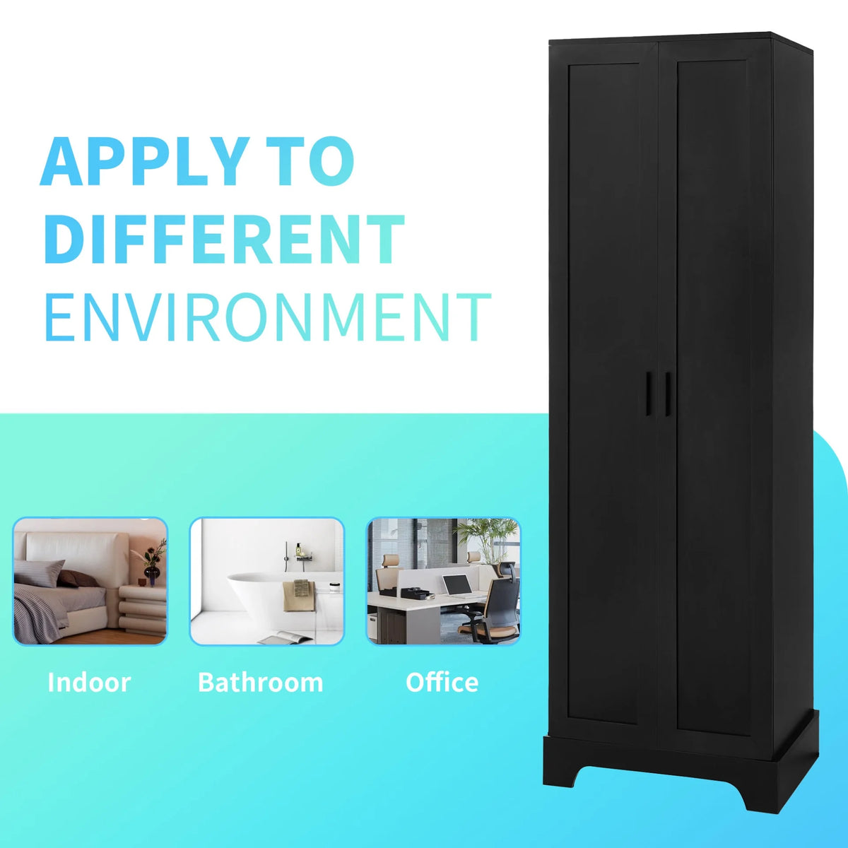 22'' Double Door Storage Cabinet with Adjustable Shelves, High Quality Bathroom Cabinet with  MDF Material, for Living room, Bathroom, Black
