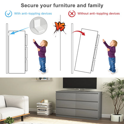 Kadyn White Chest of Drawer, 6 Double Drawer Dresser for Bedroom, Modern Storage Cabinet for Living Room, Dresser