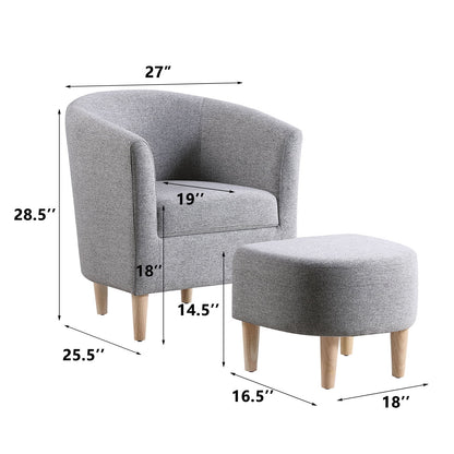 Lohoms Accent Arm Chair With Ottoman Set, Modern Home Leisure Chair with Footrest, Comfy Upholstered Armchair Single Sofa, Reading Chair with Solid Wood Legs for Living Room Bedroom, Gray