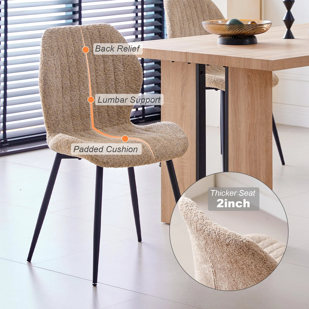 5pcs Rectangle Dining Table Chairs Set for 4, 63" Farmhouse Wood Kitchen Table with 4 Upholstered Mid Century Modern Boucle Chairs for Dinner, Living Dining Room, Apartment, Beige