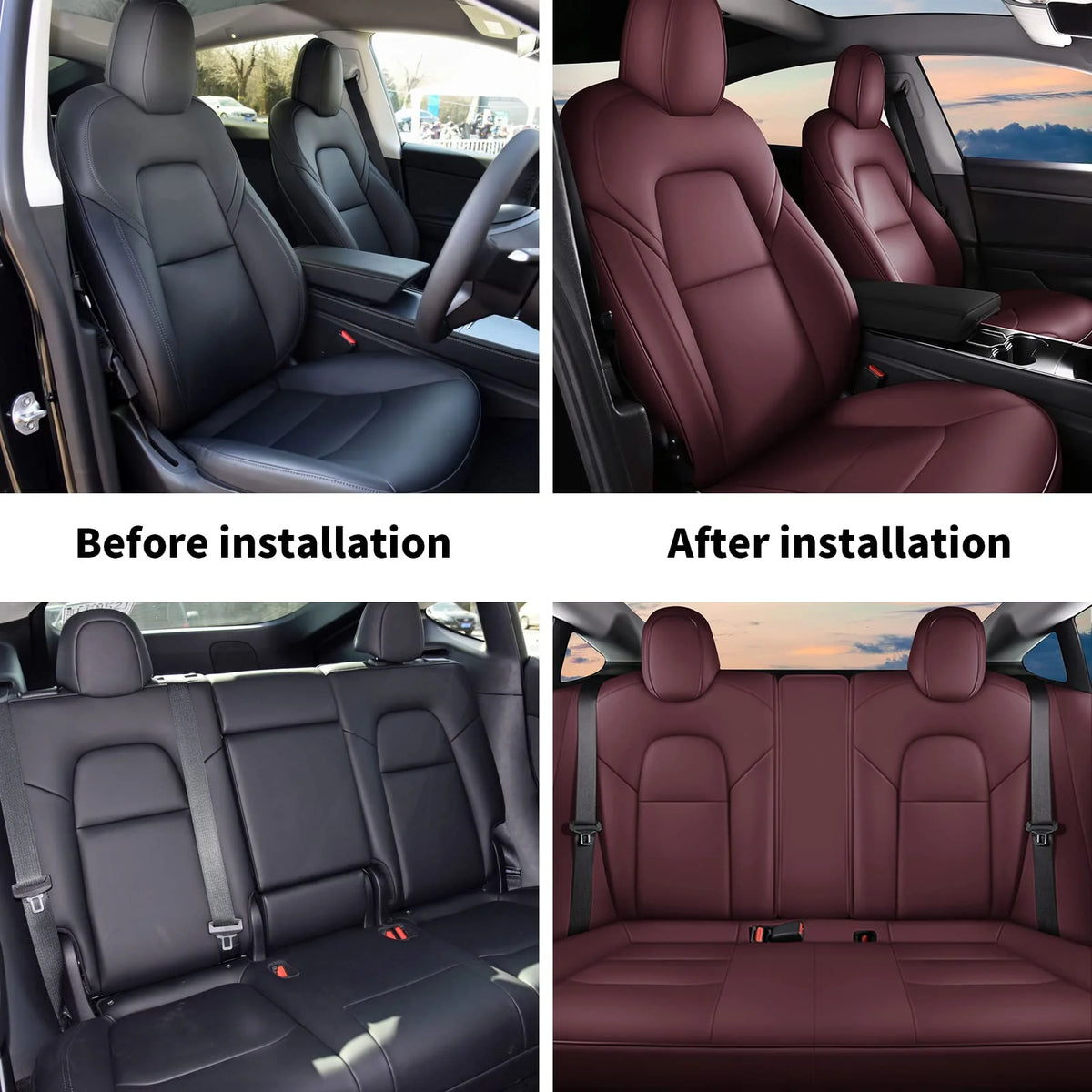 AOMSAZTO Car Seat Cover for Tesla Model Y 2023 2024 - Full Set Customized Faux Leather Seat Covers (Black,5 Seater)