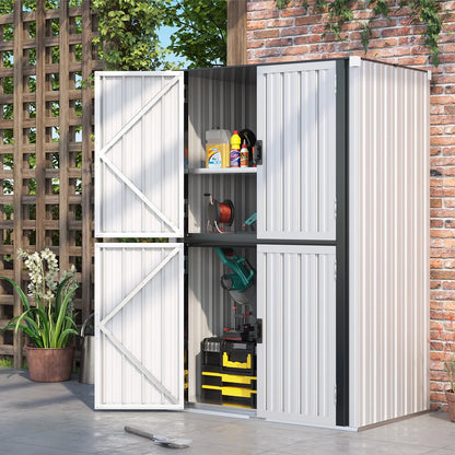 AECOJOY Outdoor Storage Cabinet for Garden & Patio, a Metal Organizer with Doors and Shelves in Gray