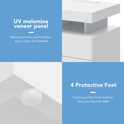Hommpa LED Nightstand Wireless Charging Station USB Type C Outlets Bedside Table 3 Drawers Black Night Table Modern Smart Nightstand High Gloss End Side Table for Bedroom Furniture 26.8" Tall