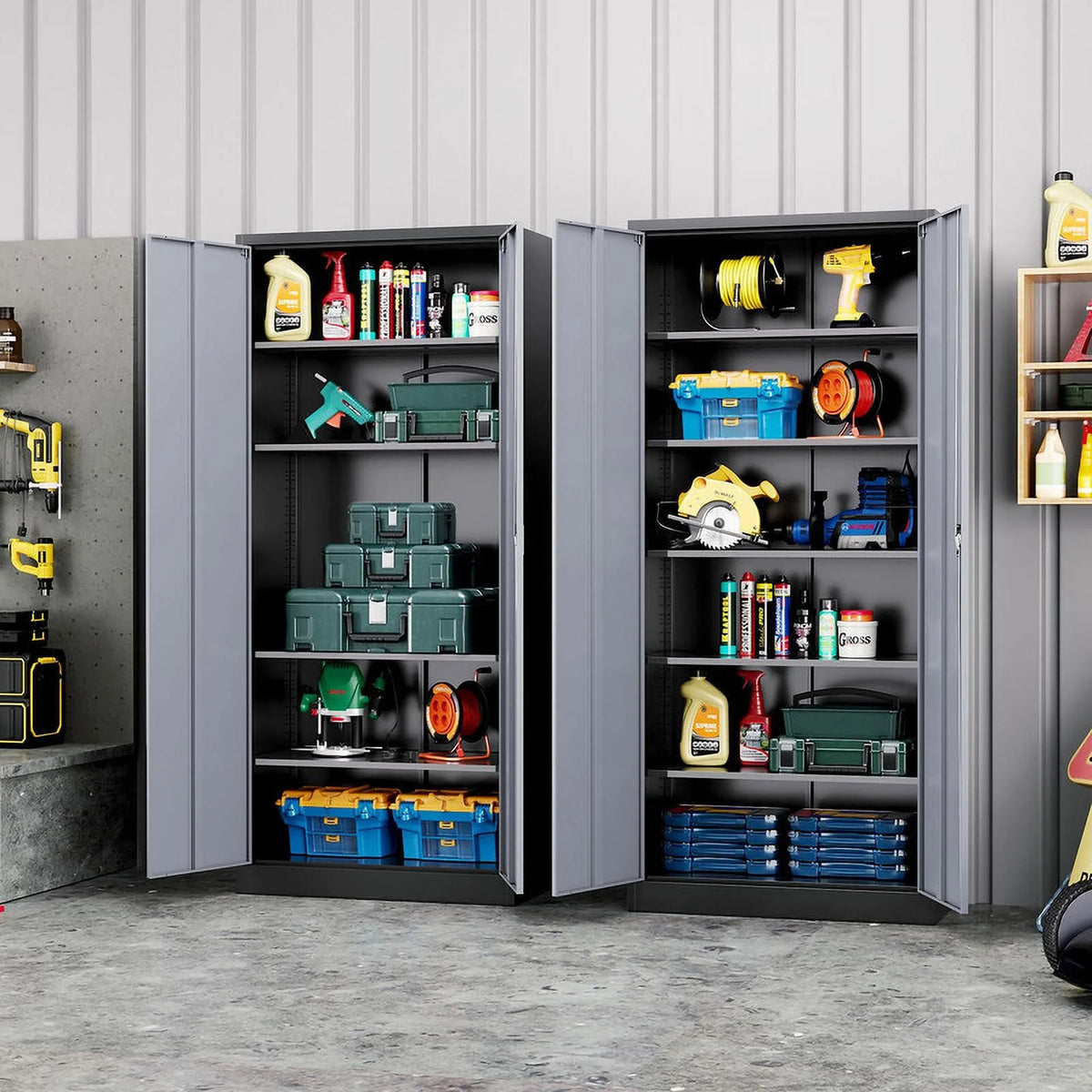 Fesbos Metal Garage Storage Cabinet,71" H Tall White Cabinet with 2 Doors and 5 Adjustbale Shelves,Lockable Tool Cabinet for Garage, Basement, Home Office