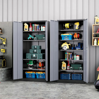 Fesbos Metal Garage Storage Cabinet,71" H Tall White Cabinet with 2 Doors and 5 Adjustbale Shelves,Lockable Tool Cabinet for Garage, Basement, Home Office