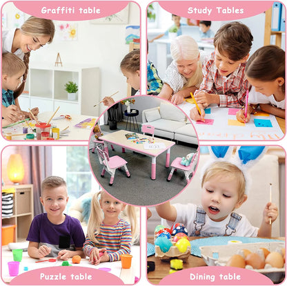 Arlopu Toddler Table and Chair Set Height Adjustable, Kids Activity Table for Reading, Drawing, Eating, Studying, Max 220lbs