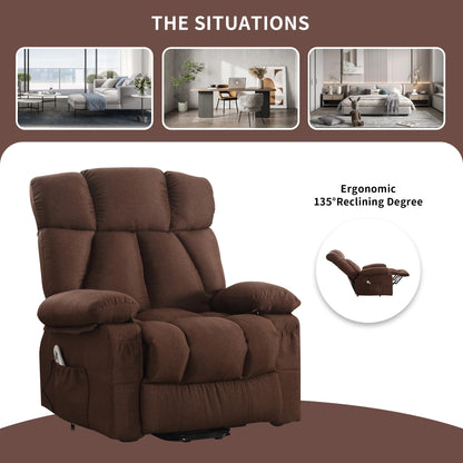 JONPONY Power Lift Recliner Chair Recliners for Elderly with Heat and Massage Recliner Chair for Living Room with Infinite Position and Side Pocket,USB Charge Port,Brown