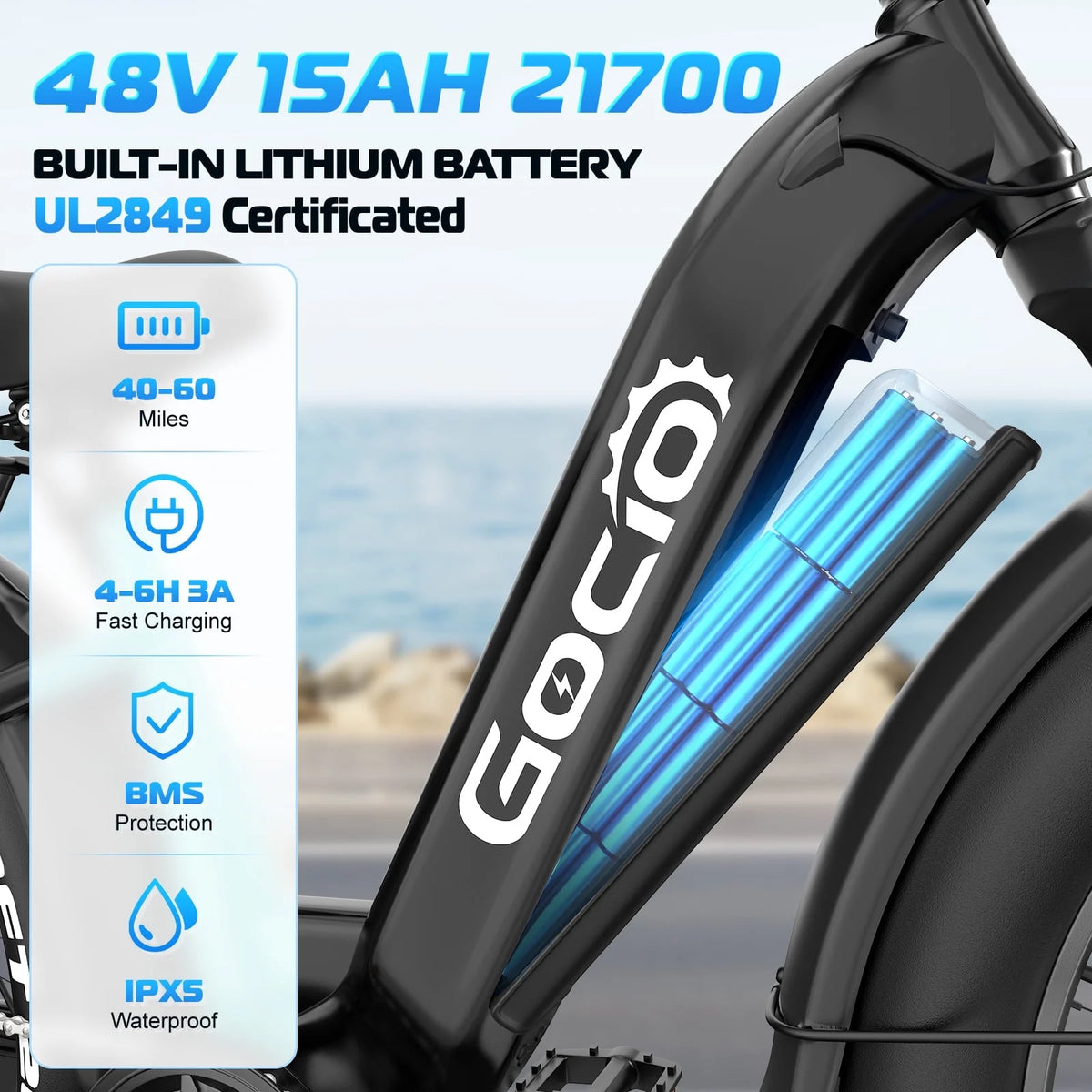 Gocio Electric Bike for Adults, 26" Fat Tire E-Mountain Bike, 1350W Peak Motor 48V 15Ah Battery, 22MPH 7-Speed Ebike for off Road, UL 2849