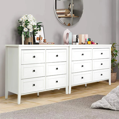 RichYa 6 Drawer Dresser for Bedroom,Chest of Drawers with Metal Knobs,Dresser for Closet,White