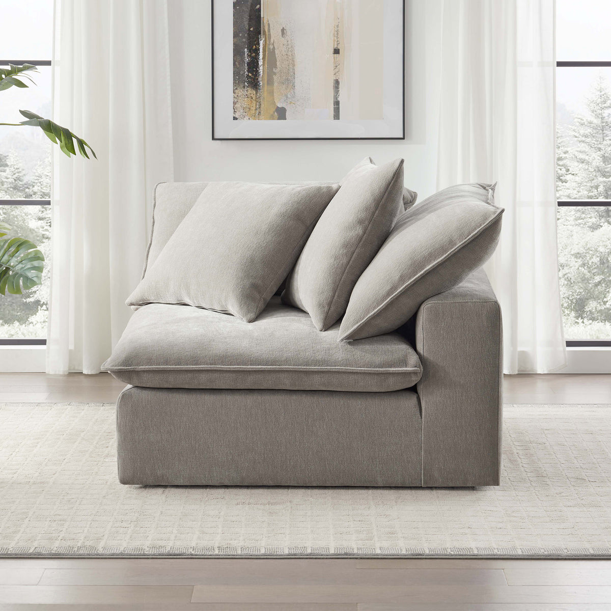 Sereen Fabric Corner Chair with 2 Pillows, Taupe
