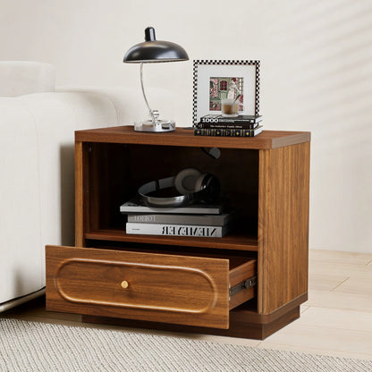 YOCWO 3 Drawer Nightstand, Classic Chest of Drawers with Arc Edge, Walnut