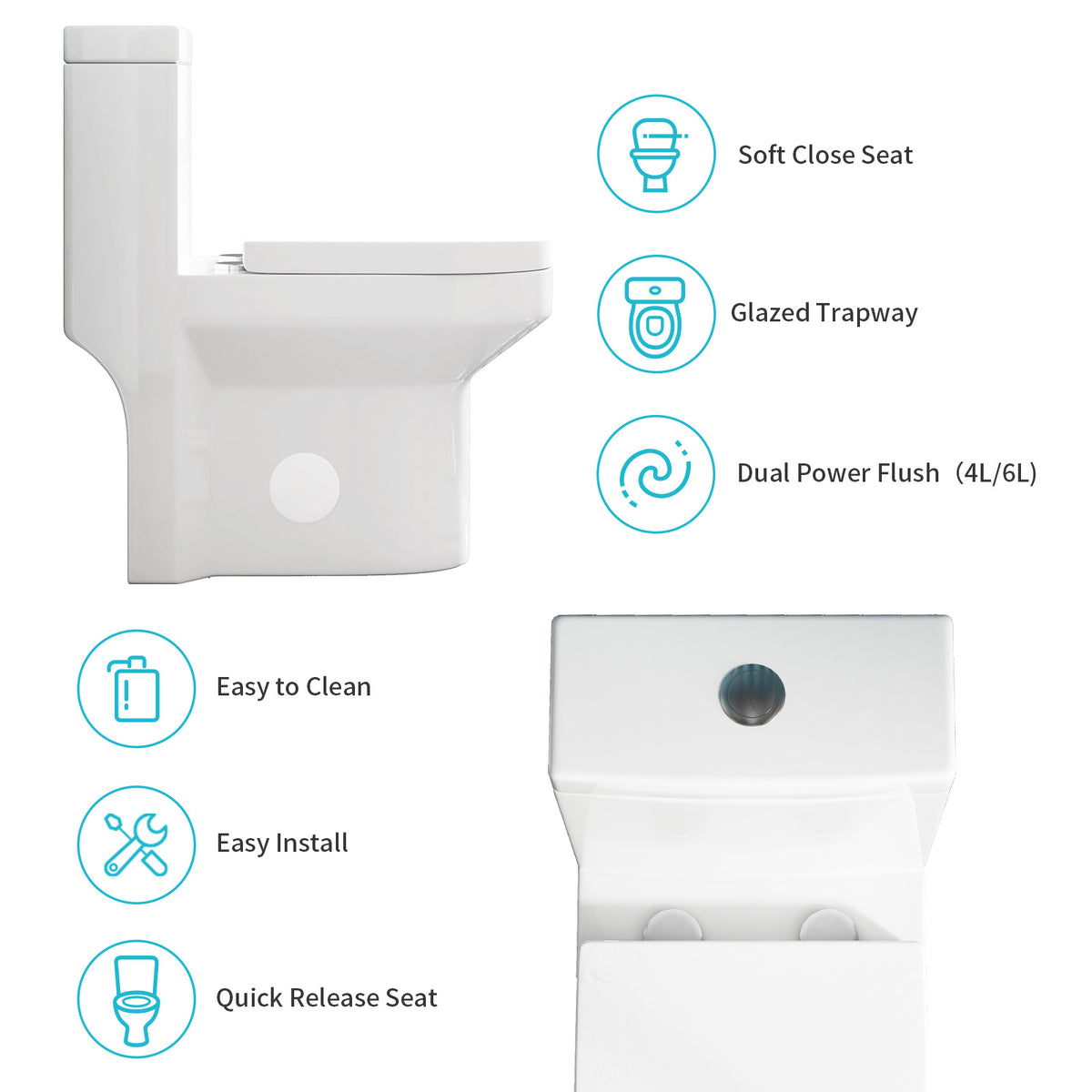 Puremind One-Piece Elongated Ceramic Toilet,4/6 Dual Flush 1.28 Gpf, White (27.6''Dx15''Wx29.5''H)