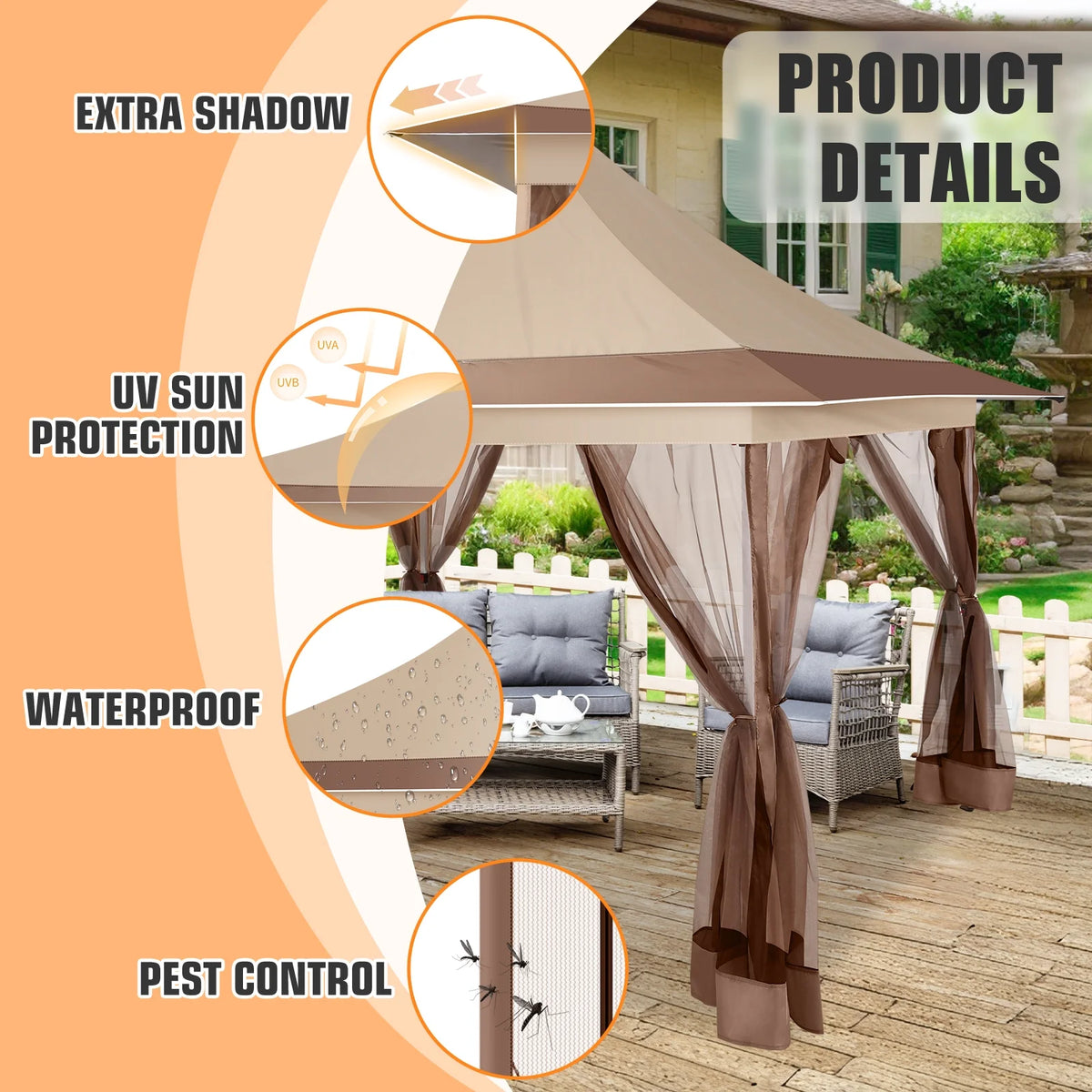 HOTEEL 12x12 EZ Pop Up Gazebo Tent with Sidewalls,Patio Gazebo Instant Shelter for Outdoor Party Camping Backyard Beach with Carry Bag,Stakes,Ropes,Gray