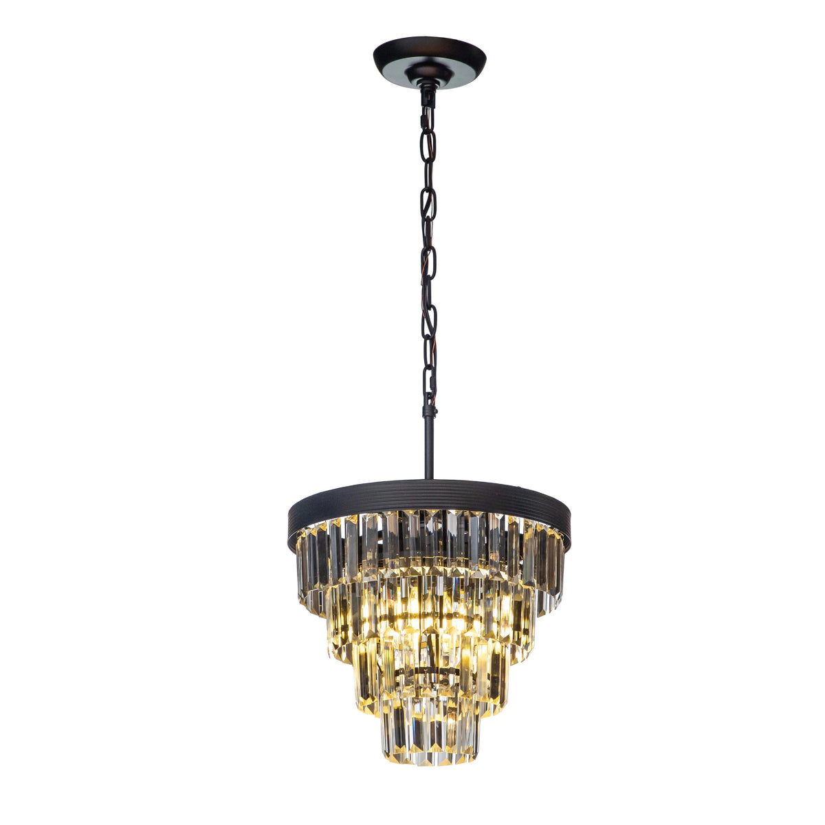 AloaDecor 3-Light 13" Cone Shape 4-Tier Crystal Chandelier Matt Black Painted 13 to 24 Inches Painted