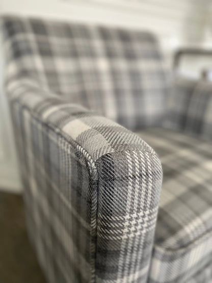 Gray Plaid Fabric Upholstered Bronte Accent Arm Chair Club Chair in Modern Living Room, Bedroom, Office Chair
