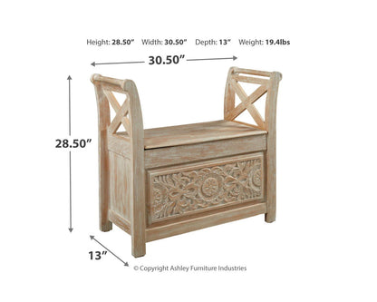 Signature Design by Ashley Casual Fossil Ridge Accent Bench  Whitewash