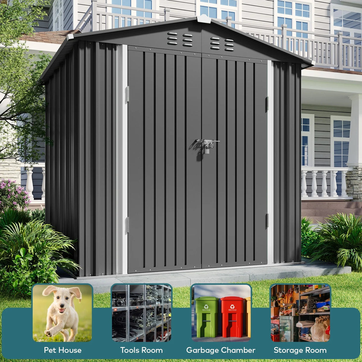 5'x3' Outdoor Storage Shed, Lofka Metal Storage Tool Shed with Single Lockable Door, for Bike| Garden Tools| Patio, Grey