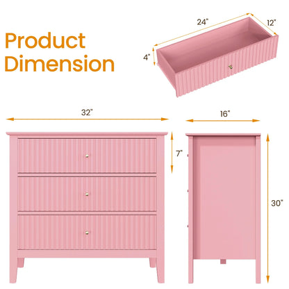 Heynemo Beige 6 Drawer Dresser, Fluted Modern Wood Chest