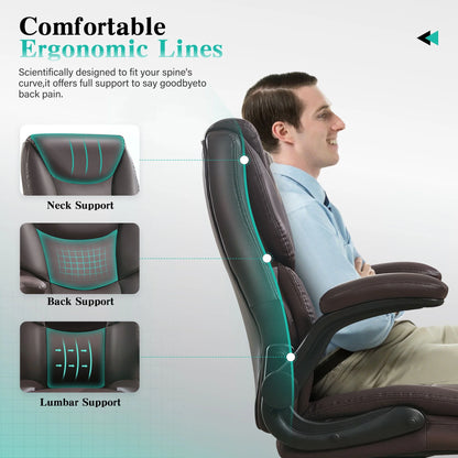JONPONY Big and Tall Office Chair Wide Seat Ergonomic Computer Desk Chair High Back Executive Leather Chair Adjustable Task Chair Lumbar Back Support 8 Hours Heavy Duty Design,Black