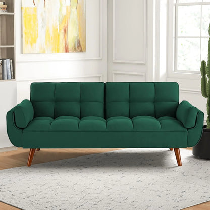 Mydepot Convertible Futon Sofa Bed, Adjustable Couch Sleeper Modern Fabric Recliner Reversible Loveseat Folding Daybed Guest Bed, Armrests, Yellow