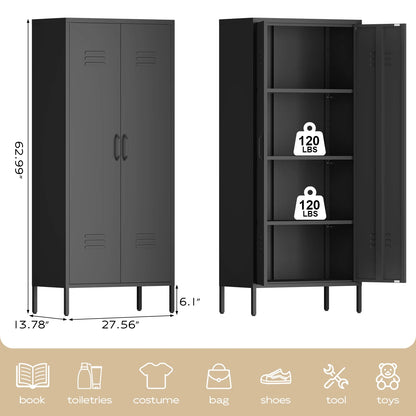 Marcree Green Metal Cabinet,2 Door Accent Cabinet,Metal Locker Cabinet with Legs,Sideboard Cabinet with Adjustable Shelves,Locker Storage Cabinet for Living Room,Entryway