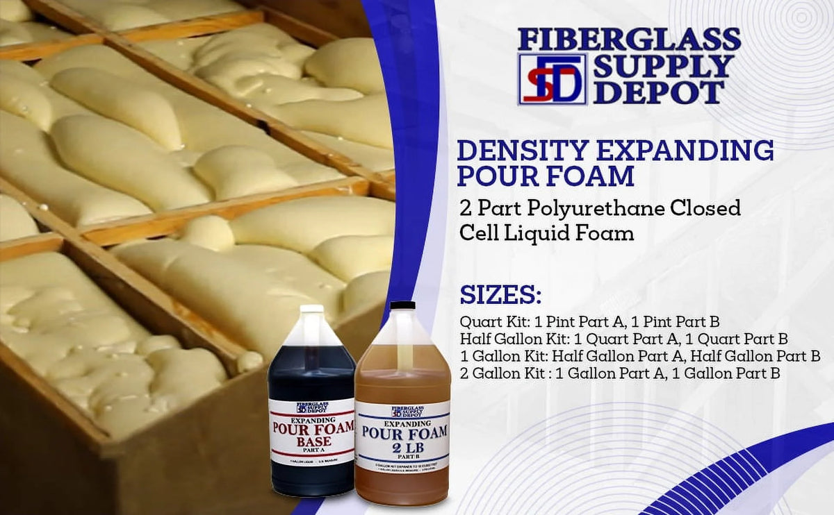 Fiberglass Supply Depot 2 Lb. Density Expanding Foam Kit: 2 Part Closed Cell Polyurethane Liquid Foam for Boat and Dock Flotation, Insulation, Soundproofing and Filling Voids - 2 Gallon Kit