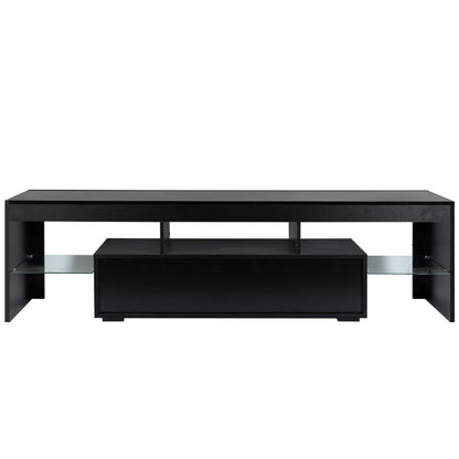 UHOMEPRO TV Stand for TV up to 70", Living Room Entertainment Center with RGB LED Lights and Storage Shelves Furniture, White High Gloss TV Cabinet Console Table