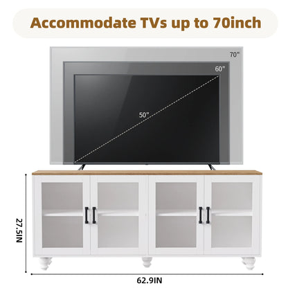 Euroco 110" Entertainment Center Wall Unit Set with Glass Display Cabinets, Adjustable Shelves & Vintage TV Stand for TVs up to 85", Farmhouse Style Media Console with Storage, Gourd Legs