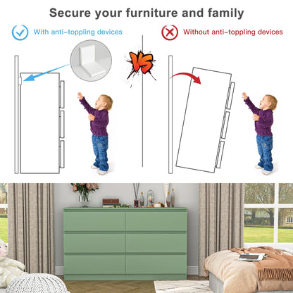 Kadyn White Chest of Drawer, 6 Double Drawer Dresser for Bedroom, Modern Storage Cabinet for Living Room, Dresser
