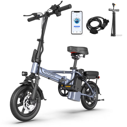 AOVOPRO EB60 Electric Bike 500W 48V, 14' Mini Ebike for City Commuter, Folding Electric Bicycle for Adult with Two Seats UL2849