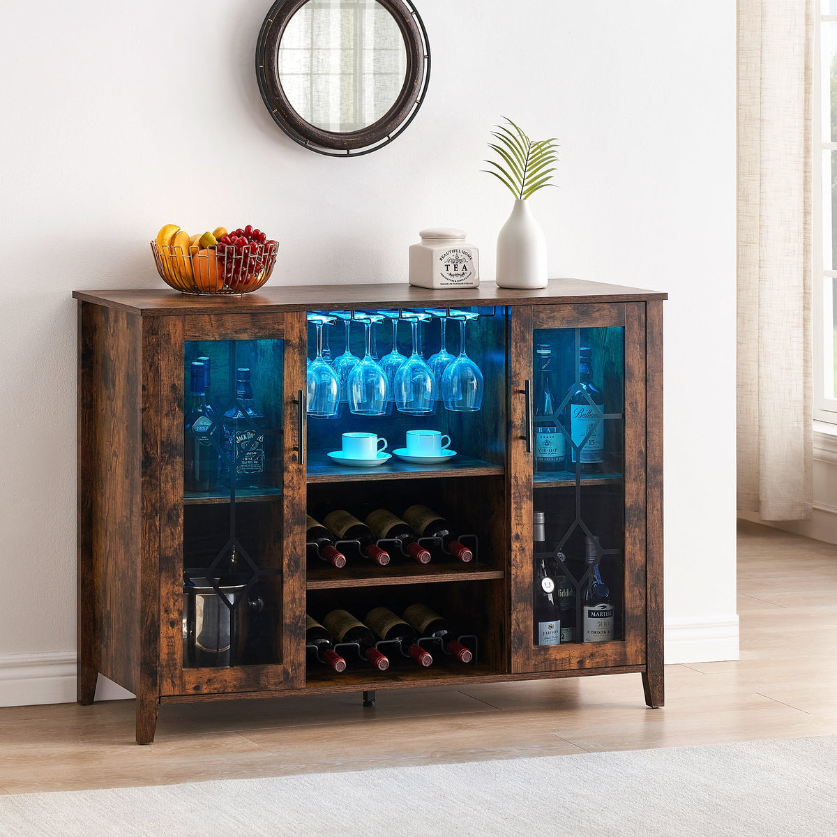 Faitaliicy Wine Bar Cabinet With Led Light Wine And Glass Rack Kitchen Buffet Sideboard Industry Coffee Bar Cabinet Freestanding Liquor Cabinet For Kitchen Dining Room Living Room