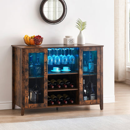 Faitaliicy Wine Bar Cabinet With Led Light Wine And Glass Rack Kitchen Buffet Sideboard Industry Coffee Bar Cabinet Freestanding Liquor Cabinet For Kitchen Dining Room Living Room