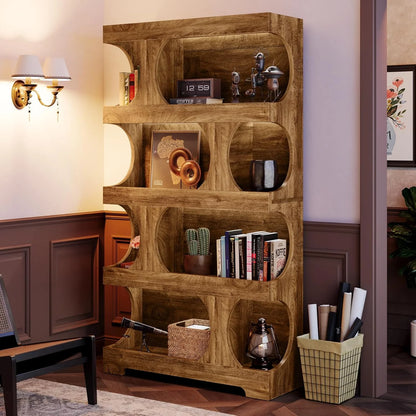Tribesigns 71" Tall Bookcase, 4-Tier S-Shaped Bookshelf, Wood Decorative Storage Shelving, Modern Freestanding Display Shelves