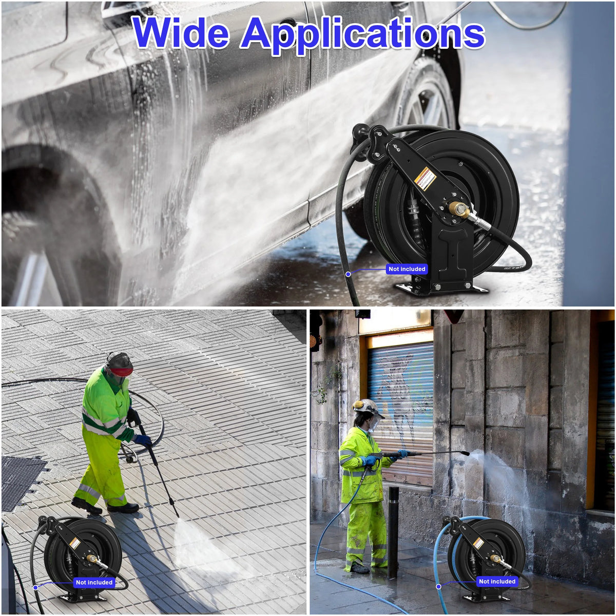 Auto-Retractable Pressure Washer Hose Reel, 50FT x 3/8" Heavy Duty Steel Power Washer Hose Reel Dual Arm, 4000 PSI