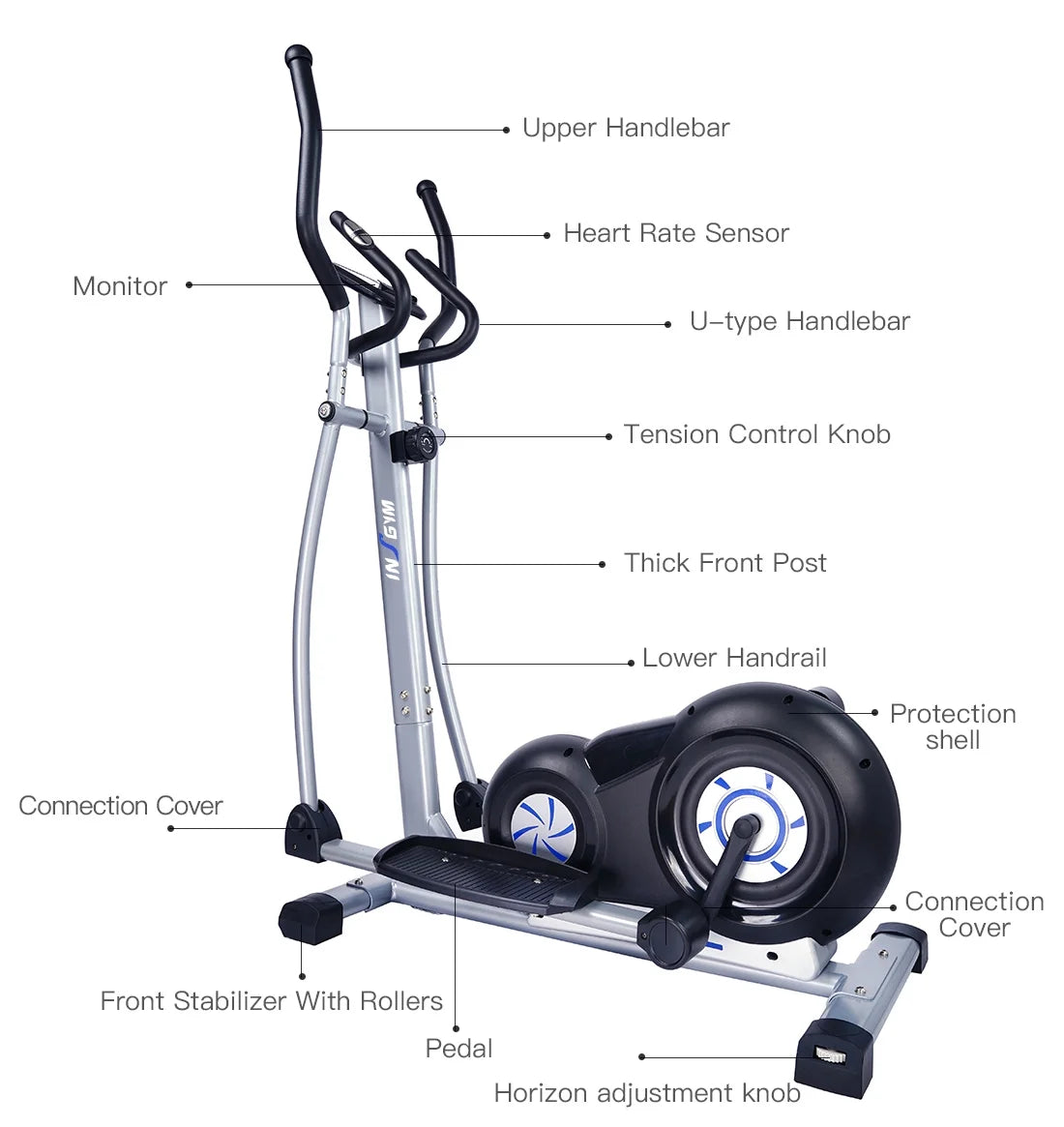 Elliptical Machine Cross Trainer - 8-Level Adjustable Magnetic Elliptical Cross Cadio Equipment with Digital Display and Pulse, Indoor Fitness Workout, LCD Monitor